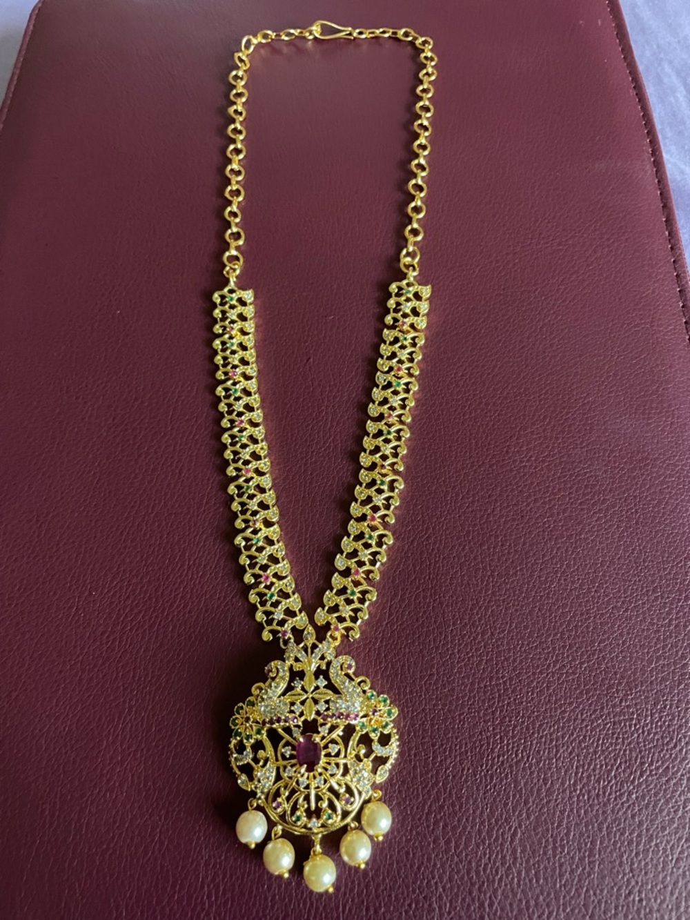 Gold-Tone Filigree Pendant Necklace with Pearl Drops - Women Jewelry